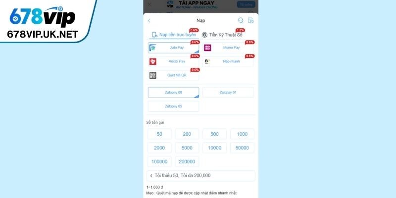 Hướng dẫn nạp tiền 678vip qua thẻ cào